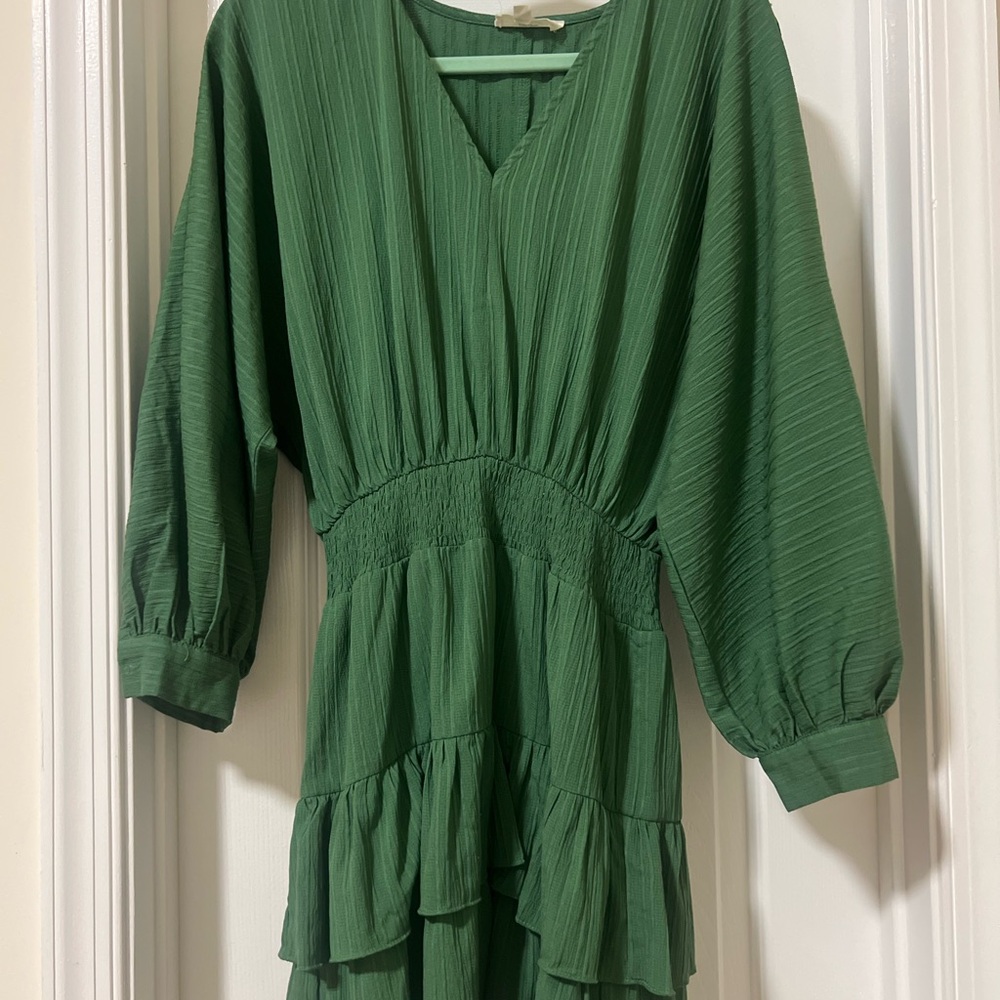 Entro Forest Green Textured Dress